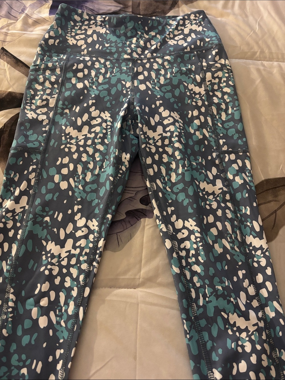 Teal, Gray & White Printed  Leggings